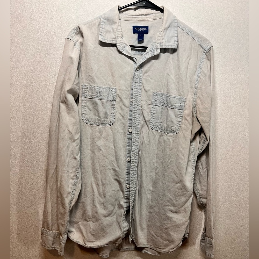 Arizona Jean Company Light Blue Casual Denim Button Down Shirt